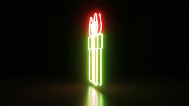 Neon Gift Box with Red Bow, Festive Holiday Celebration, Dark Background