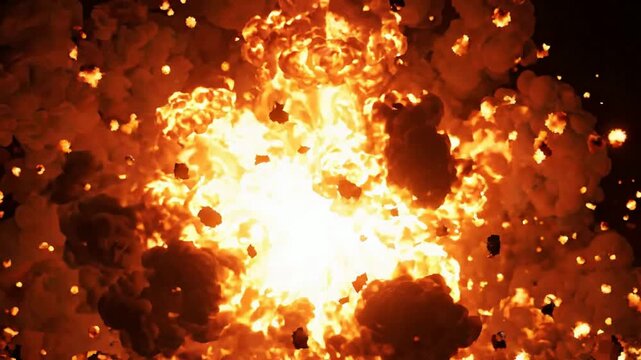 Intense cinematic explosion with flying debris and fireball, high-speed action special effect for vfx compositing and action sequences png. ai generated