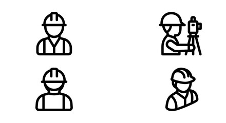 Fototapeta premium Professional land surveyor icons featuring worker and equipment
