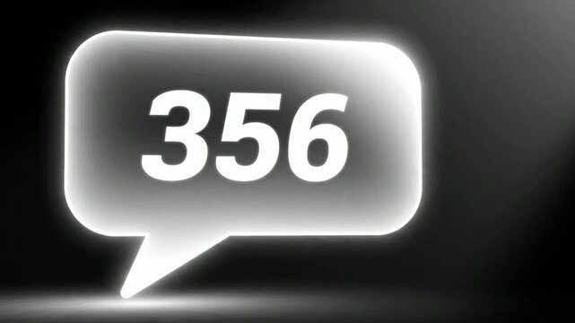 Glowing speech bubble notification with number 356 animation on dark background, for social media, and digital marketing, concepts png. ai generated
