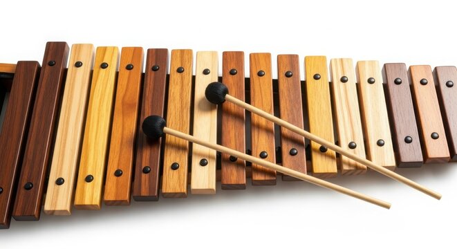 Wooden xylophone musical instrument with two mallets isolated on white background xylophone instrument percussion education orchestra classical acoustic performance auditory