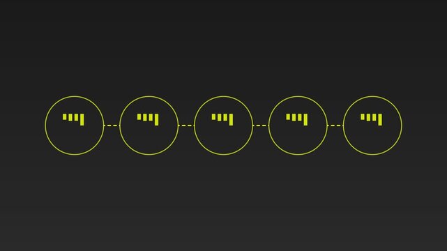 Minimalist animated process flowchart with connected circles and bar graph for business infographics and data visualization animation 4k