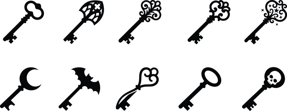 Spooky halloween bundle 10 unique skeleton keys for digital designs creepy crafts