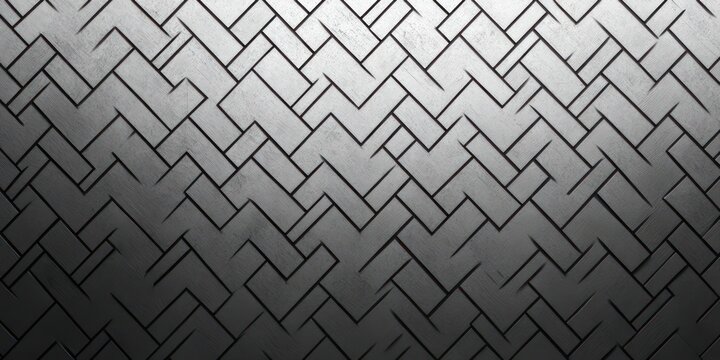 moody metallic herringbone chevron pattern of interlocking worn metal tiles with scratched texture