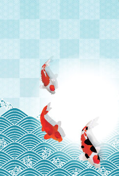 Elegant Koi Fish Swimming in Traditional Japanese Wave Pattern