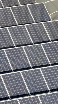 Aerial View of Utility Scale Battery Energy Storage System. Clean and renewable energy, solar energy. Vertical video