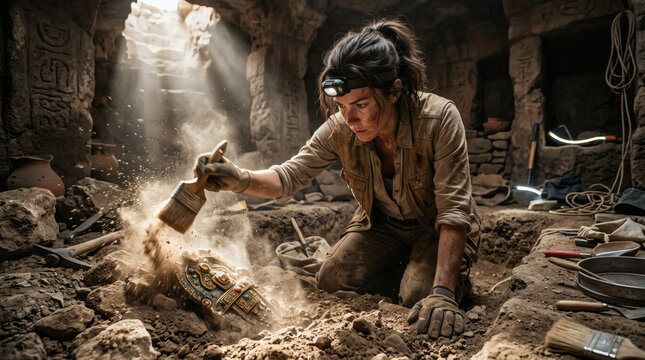 Archaeologist Uncovers Ancient Artifact in Dusty Excavation Site