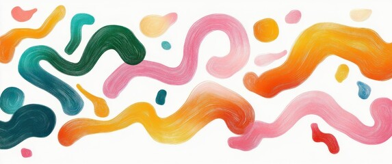 Fototapeta premium vibrant flowing colorful brushstrokes and organic swirls on white background conveying playful energetic movement
