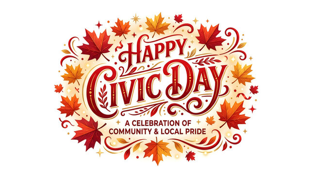 Happy civic day typography design with autumn maple leaves