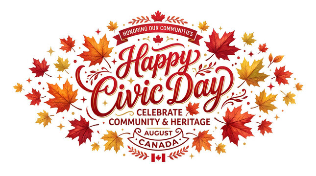 Happy civic day greeting card with autumn maple leaves