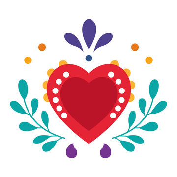 Traditional Mexican Sacred Heart Folk Art Illustration