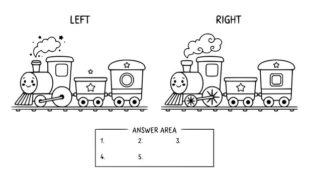 Cute Toy Train Find The Differences Puzzle Game For Kids With Answer Area Educational Activity Worksheet