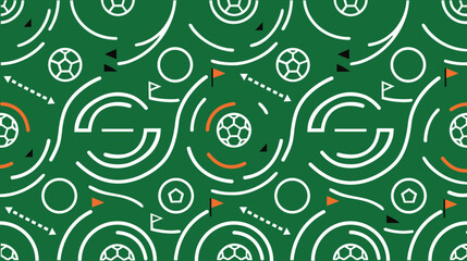 Obraz premium Seamless pattern of abstract soccer balls and tactical field movement strategy