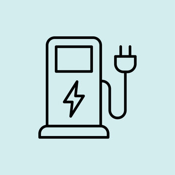 A bold line icon of an EV charging station with a plug, symbolizing electric mobility and green transportation.