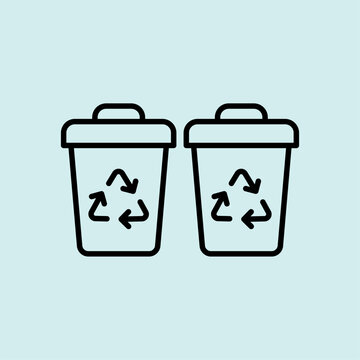 A bold line icon featuring a set of recycle bins for waste management and environmental protection.