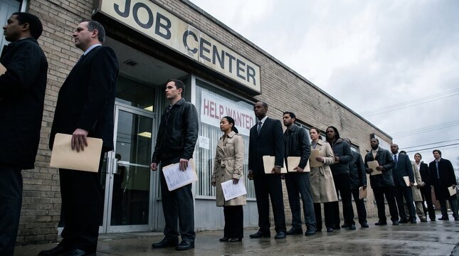 Job seekers lined up outside employment center