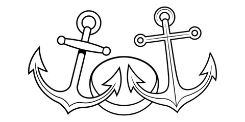 Two classic black and white marine ship anchors with a round emblem symbol design for nautical logo and maritime travel adventure theme isolated illustration Vector, illustration ©  MCB Vector