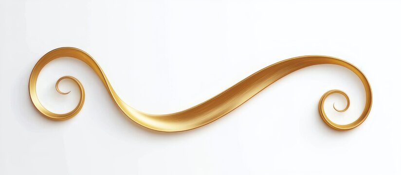 gold ornamental ribbon flourish with curled scroll ends and soft shadow on white background, elegant luxurious decorative divider