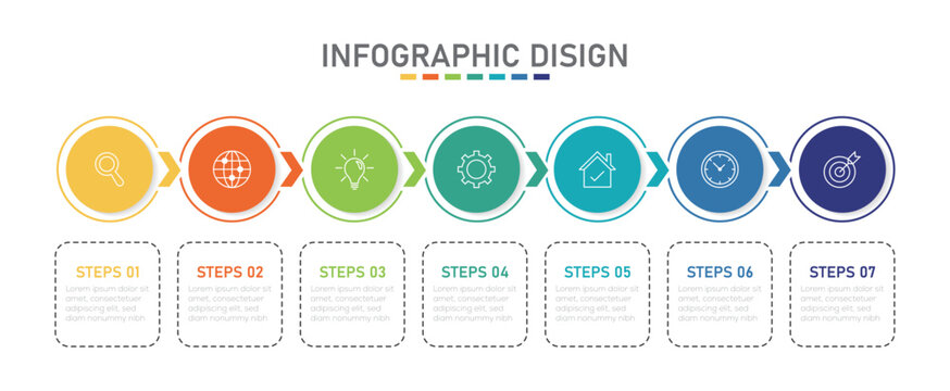 Business data visualization timeline process infographic template design with icons. infographic template with 7 steps option. vector illustration.