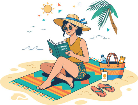 Woman reading book on beach vacation