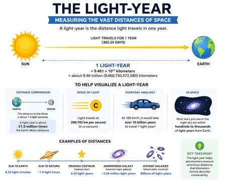 Light Year Educational Vector Explaining Astronomical Distance and Space Scale