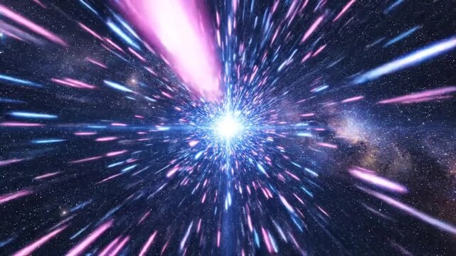 Vibrant cosmic light streaks radiate outward.