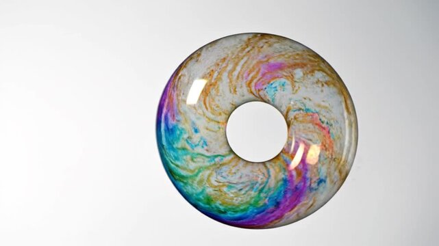 Iridescent glass donut shape object.