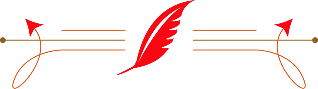 Red feather with bow and arrow isolated on transparent background