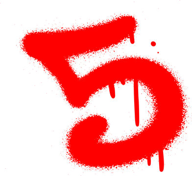 Red graffiti number five isolated on transparent background