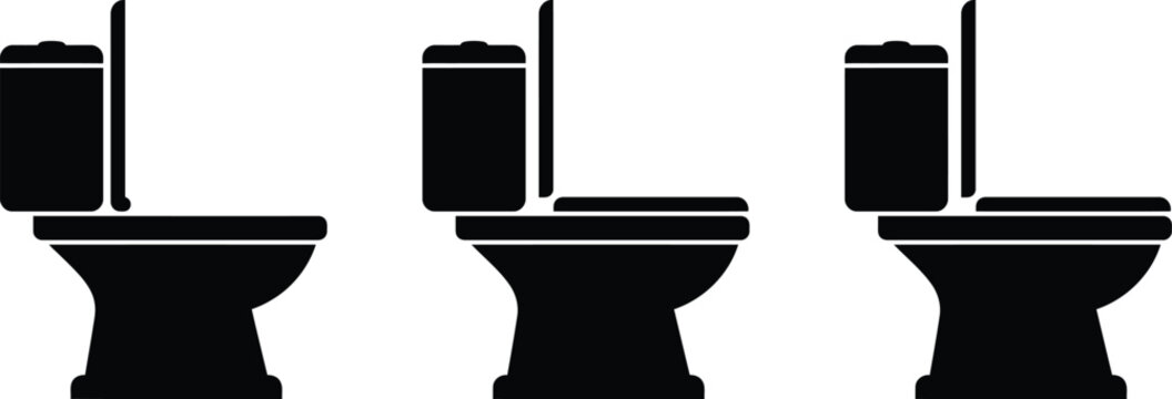 Toilet silhouettes three modern bathroom fixtures in black vector illustration