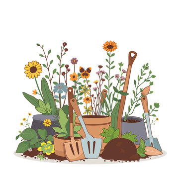 Gardening Tools And Flowers