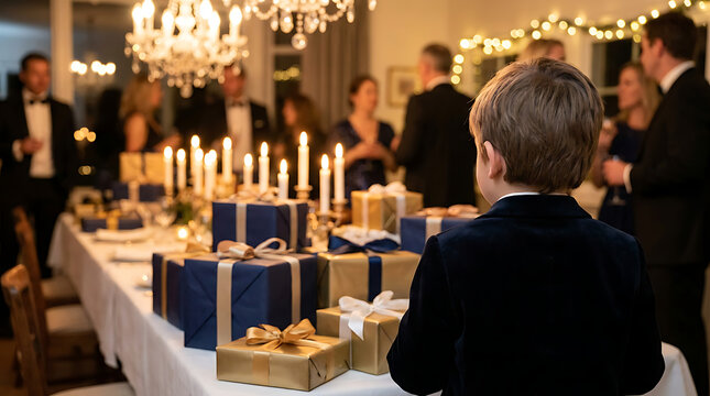 Boy Sitting at Formal Dinner Table "12th birthday"