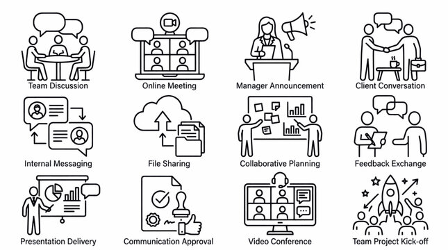 Collection of hand drawn icons illustrating various fitness and exercise activities.