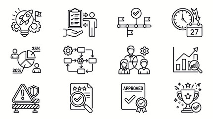 Fototapeta premium Collection of flat design icons representing various daily life and business activities.