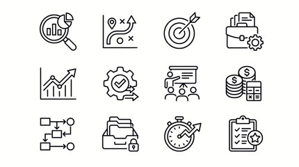 Collection of flat design business and technology icons for modern presentations. © Sobo