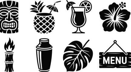 Tiki Bar and Tropical Luau Party Silhouette Vector Icon © Tamimkhangeox