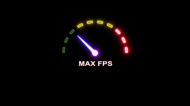 Neon speedometer needle moving rapidly across gauge indicating maximum performance.