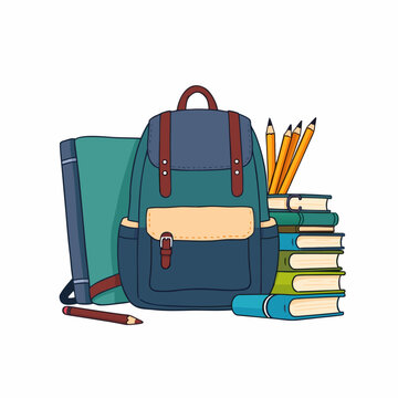 Backpack and Books Vector Illustration