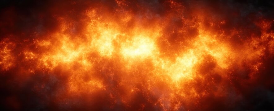 intense glowing orange and yellow nebula-like fire cloud with dark smoky edges and scattered sparks conveying dramatic powerful energy