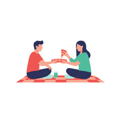 Fototapeta premium Couple Sharing Pizza on Picnic Blanket