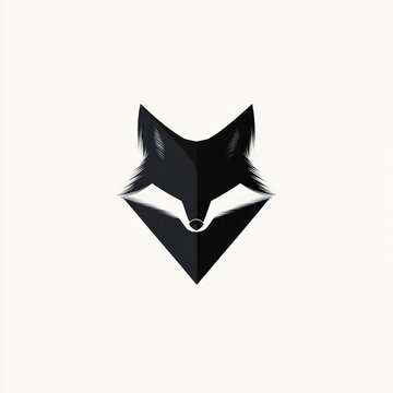 Minimalist symmetrical black fox head emblem on white background conveying sleek confident mysterious expression