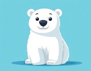 Obraz premium cute smiling polar bear cub sitting on blue background with playful friendly expression