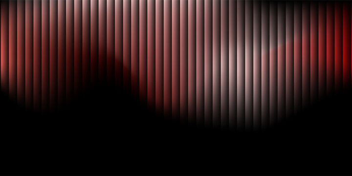 Abstract background of shiny red liquid gradient with striped effect. Wavy striped glass refraction.