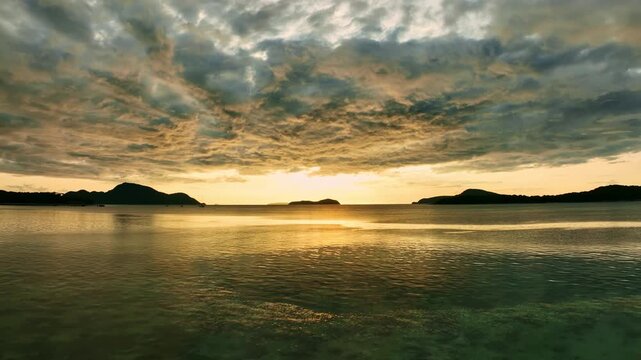 Amazing sunset or sunrise light over sea Sky in golden hour amazing seascape,Ocean Sunset beautiful sky clouds background