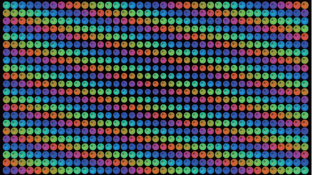 Colorful Abstract Pattern of Many Circular Dots on Black