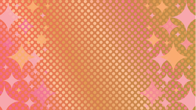 Vibrant Orange and Pink Halftone Pattern with Sparkling Star Motifs