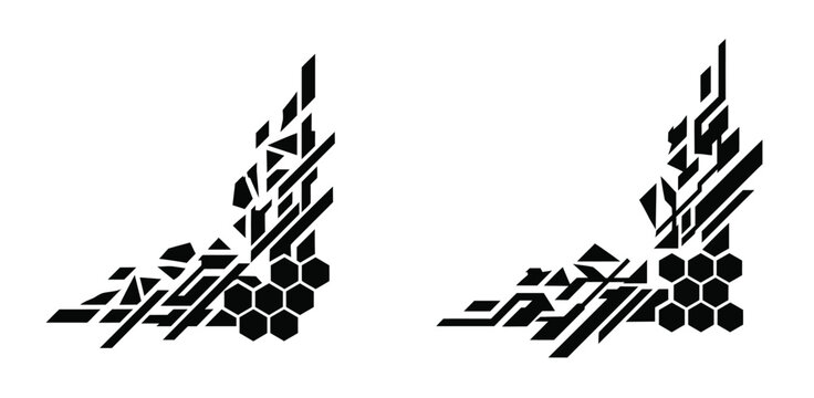 Futuristic Geometric Tech Corner Borders Set, Cyberpunk Abstract Angle Ornaments for Graphic Design