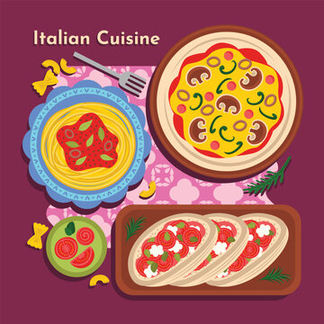 Italian Food Mediterranean Vector Illustration