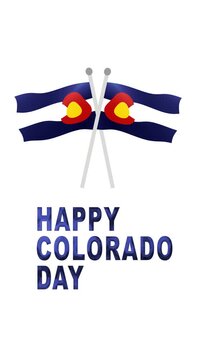 Two crossed colorado flags with bold blue happy colorado day text. Ideal for colorado themed social media posts and event promotions.