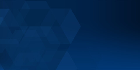Obraz premium Abstract technology futuristic hexagon overlapping pattern with blue light effect on dark blue background.